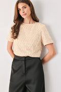 CHAMPAGNE WHISPER SEQUIN EYELASH MESH CROPPED TOP