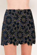 NAVY ROMANCE VELVET LACE MINI SKIRT