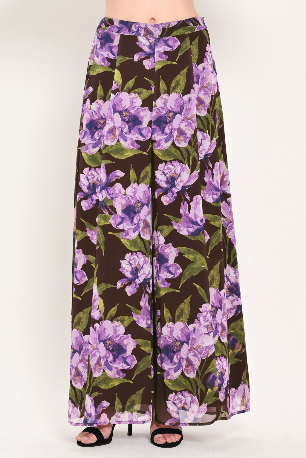 VINTAGE MERLOT WINE/PURPLE PRINTED WIDE-LEG PANTS