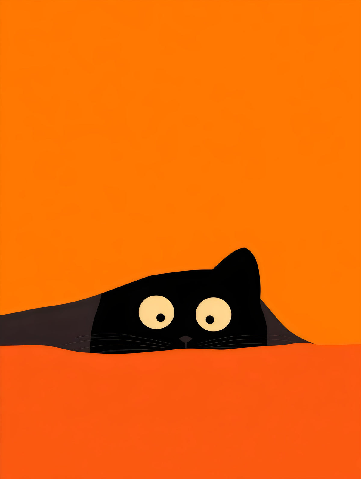 Black cat illustration on a vivid orange field