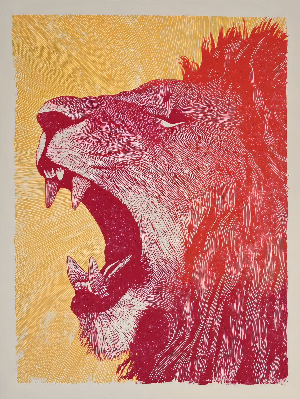 Vermilion Fox Art Print - stylized red fox against ochre